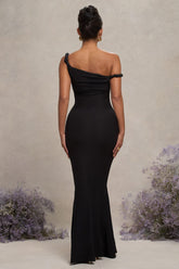 Black Twisted Asymmetric Maternity Maxi Dress